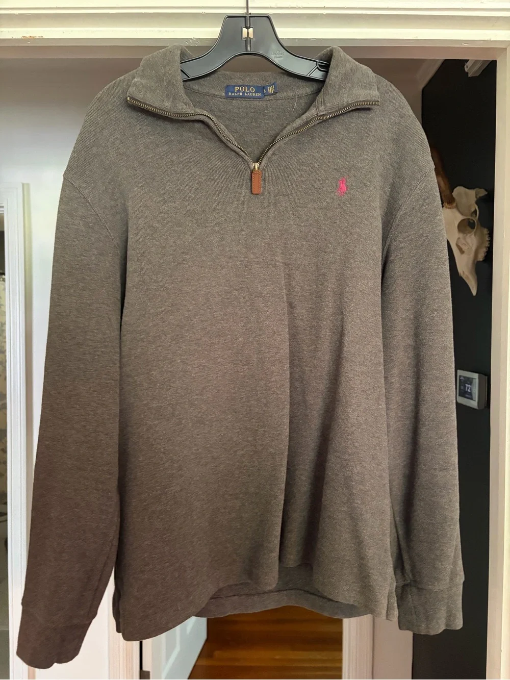 Polo Ralph Lauren Brown Quarter-Zip Sweatshirt with Pink Pony